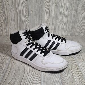Adidas Hoops 2.0 Mid Basketball Black and White Sneakers Mens Size 11.5